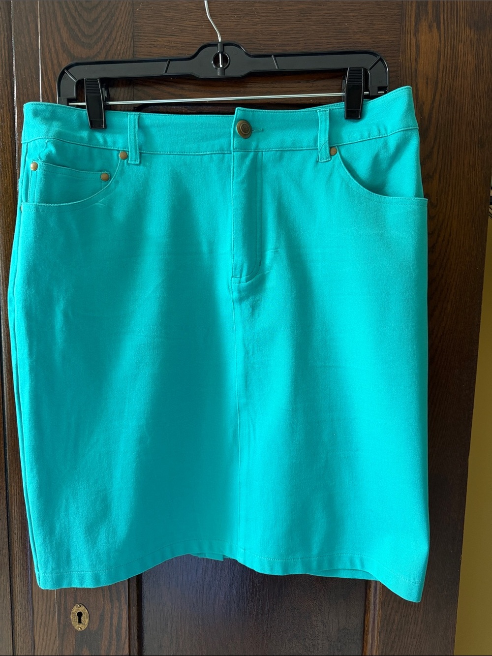 E39 by Eric Turquoise Cotton High Waisted Midi Skirt